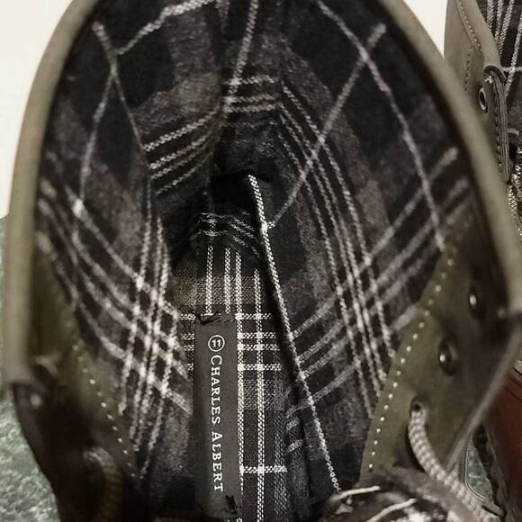 Charles Albert Duck Boots Size 11 Used Vegan Leather Green Brown Rain Womens - Picture 12 of 12